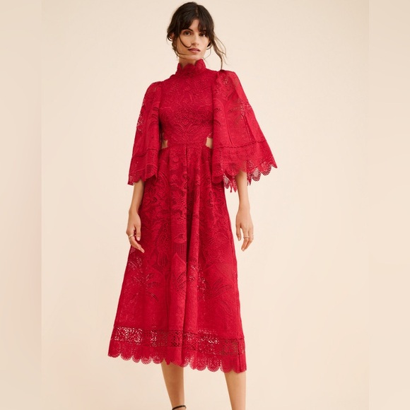 FARM Rio Red Lace Midi Dress - Picture 3 of 11